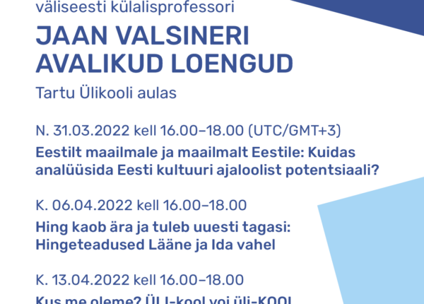 University of Tartu public lecture series by Estonian guest professor Jaan Valsiner